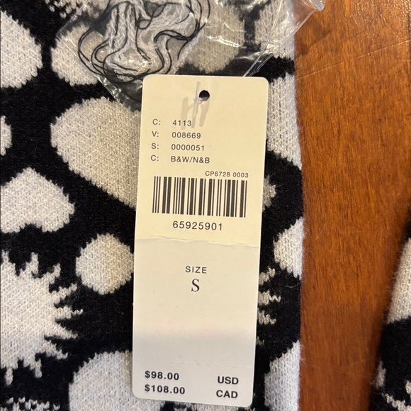 Anthropologie NWT Black and White Heart Pattern Sweater - Picture 4 of 5